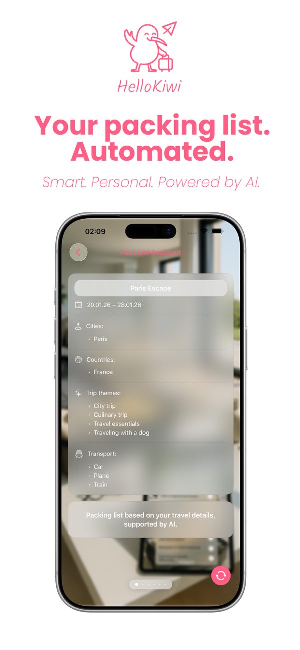 Packing list screen